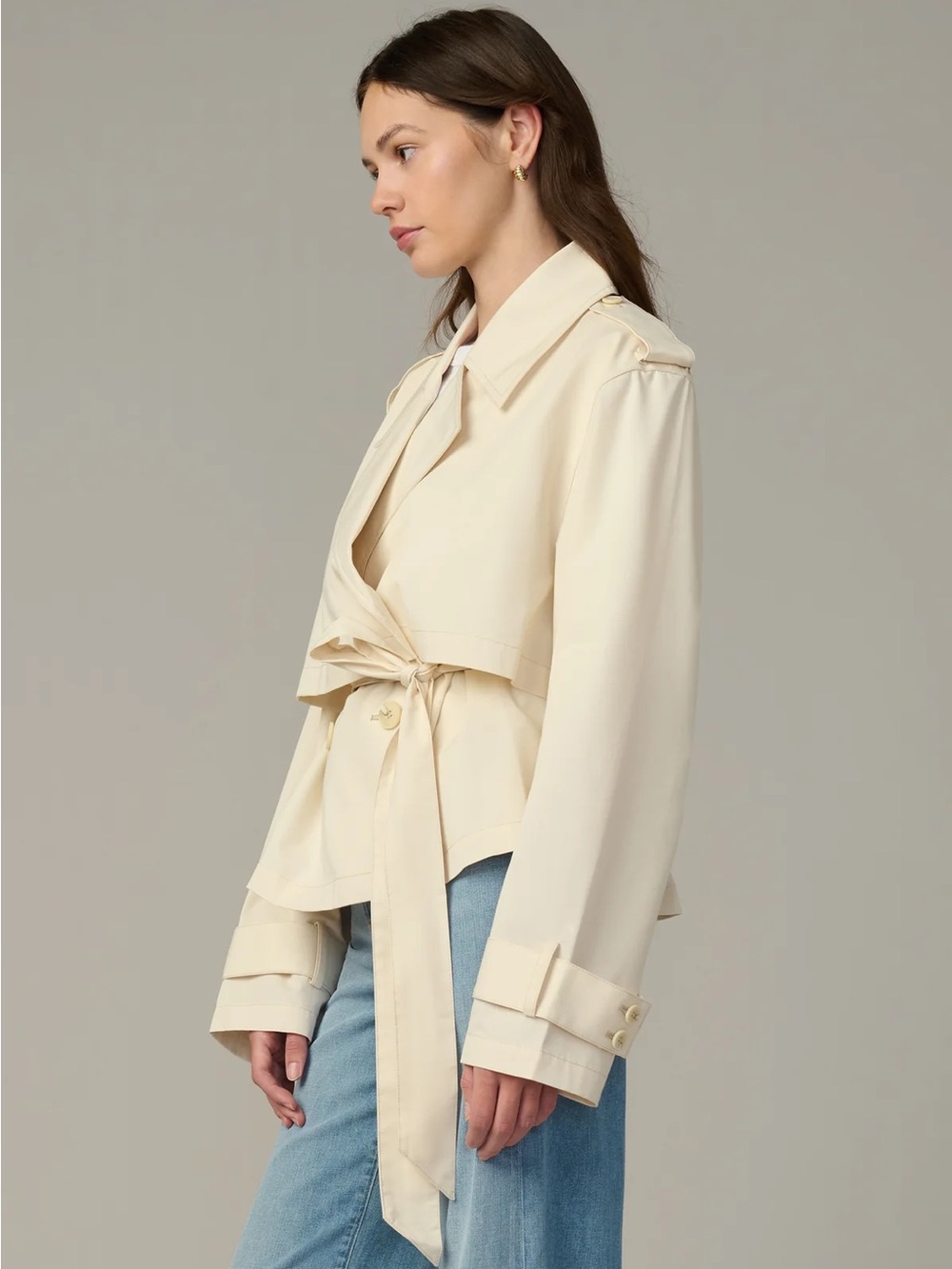 Joe's Jeans Cream Belted Boyfriend Coat - Picture 2 of 6